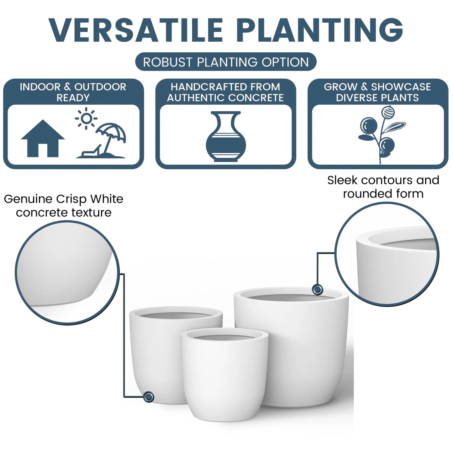 Tall Concrete Round Plant Pots / Large Indoor and Outdoor flower Planters