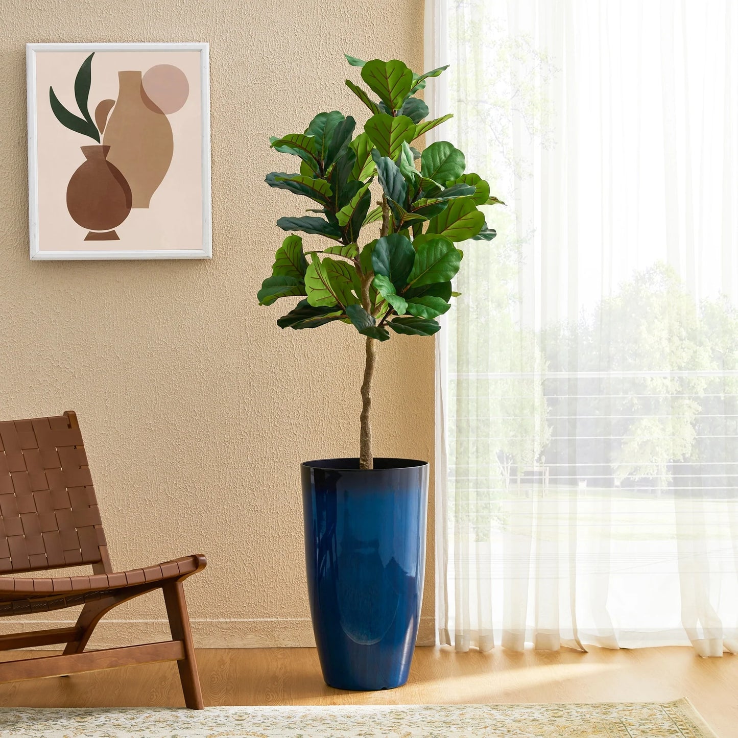 Glitzhome 23.5"H Set of 2 Oversized Gradient Blue/Green Tall Plastic Planter
