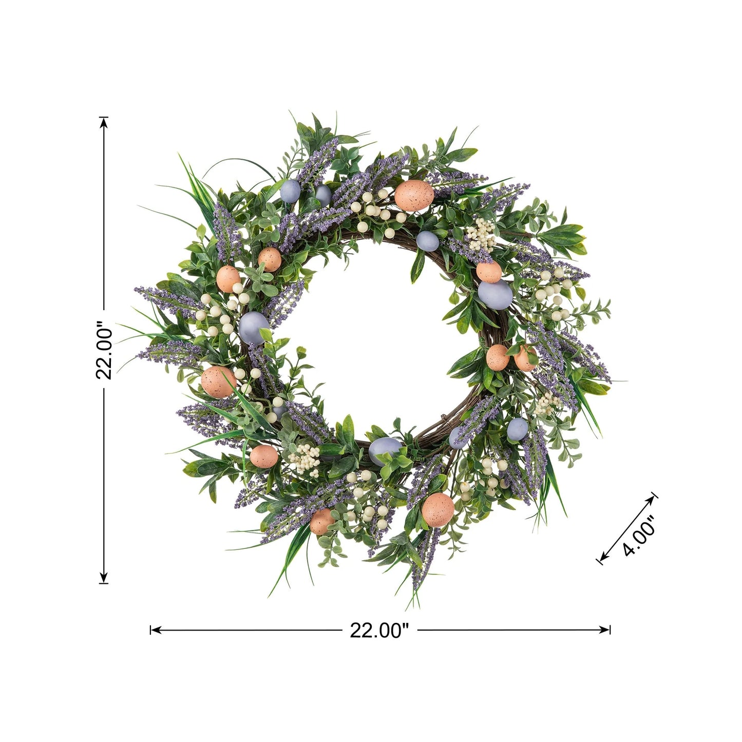 Glitzhome 22"D Artificial Easter Spring Eggs Berries Wreath for Front Door Wall Decor