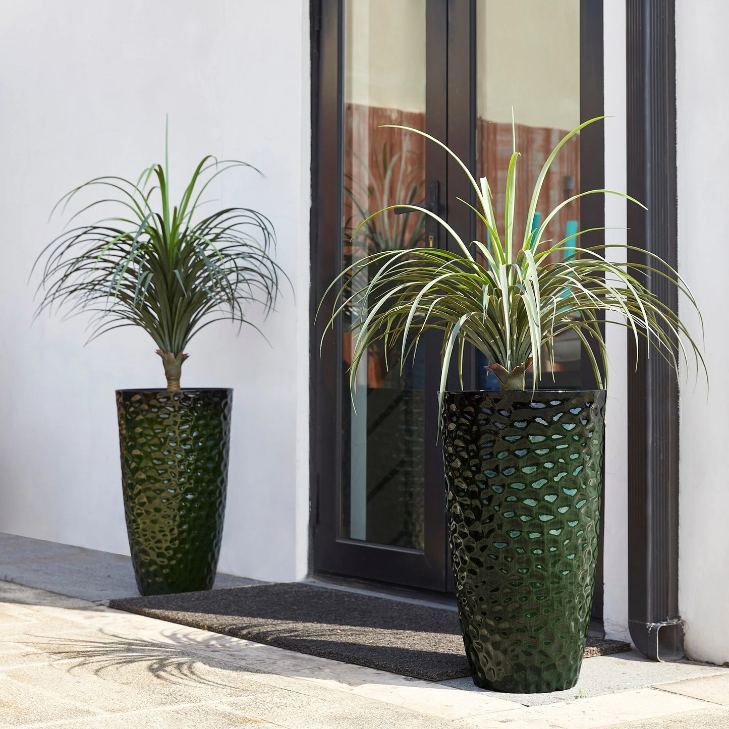 Glitzhome 23.75"H Set of 2 Oversized Eco-Friendly PP and Stone Honeycomb Textured Blue/Green/Red Tall Plastic Planter