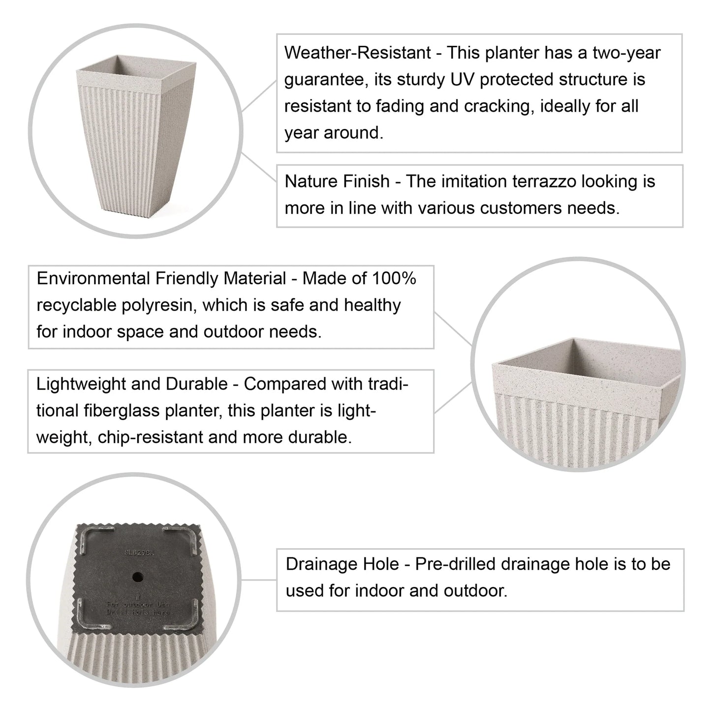 Glitzhome Oversized Eco-Friendly PE Tall Planter Porch Flowerpot (Set of 2)