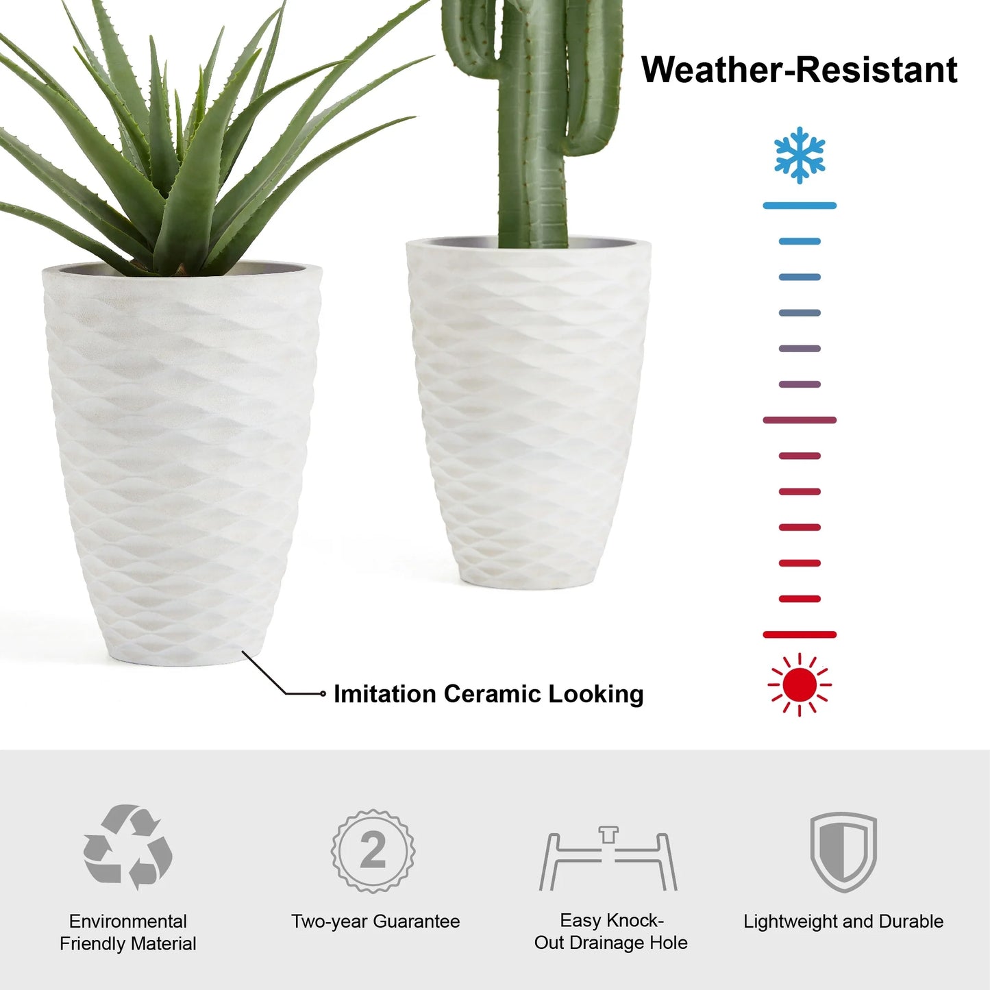 Glitzhome 19"H Set of 2 Modern Oversized Tall Planter Flowerpot Eco-Friendly Wave/ Diamond Textured Plant Pot
