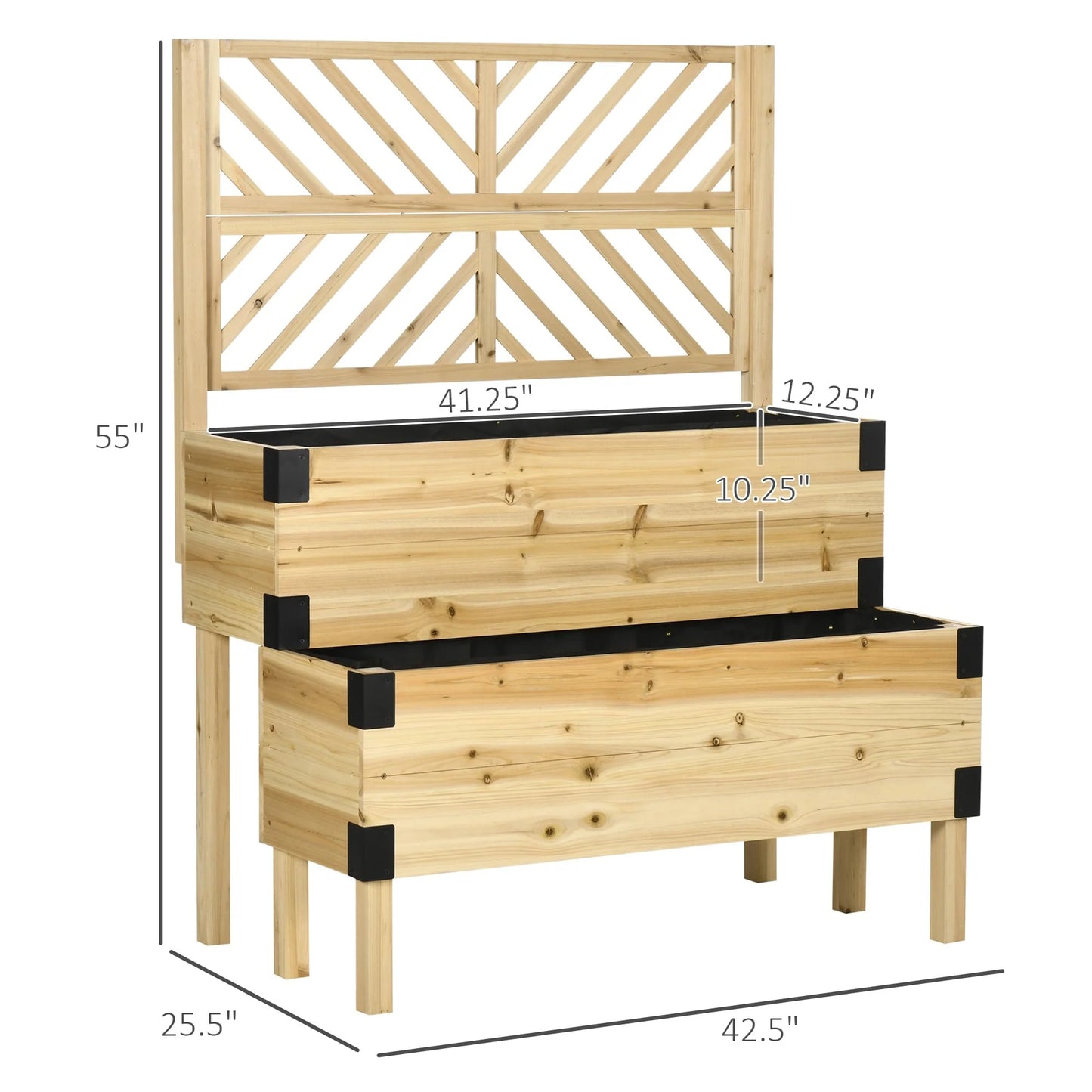 Outsunny 2 Tier Raised Garden Bed with Trellis, Wooden Elevated Planter Box with Legs and Metal Corners