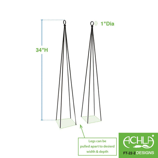 Achla Designs 34"H Black Powdercoated Wrought Iron Outdoor Garden Container Trellis (Set of 2)