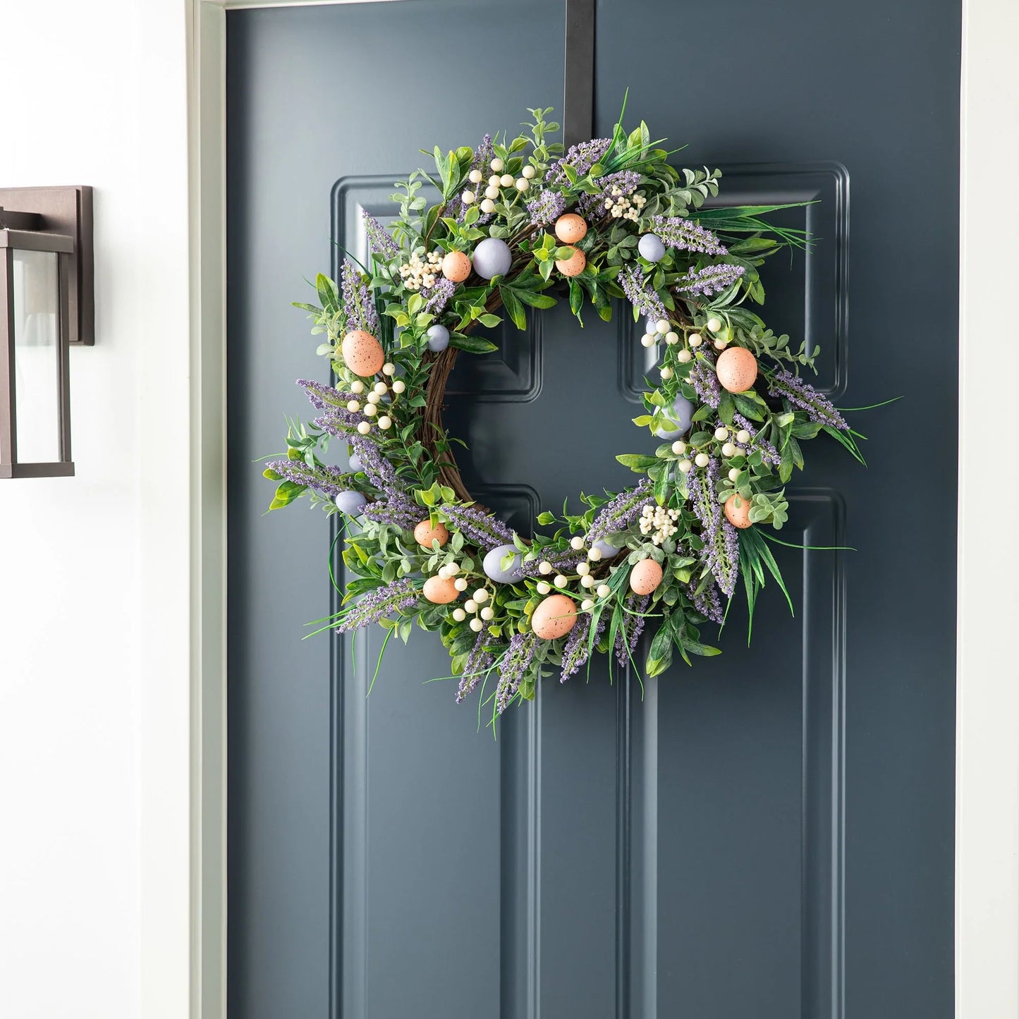 Glitzhome 22"D Artificial Easter Spring Eggs Berries Wreath for Front Door Wall Decor
