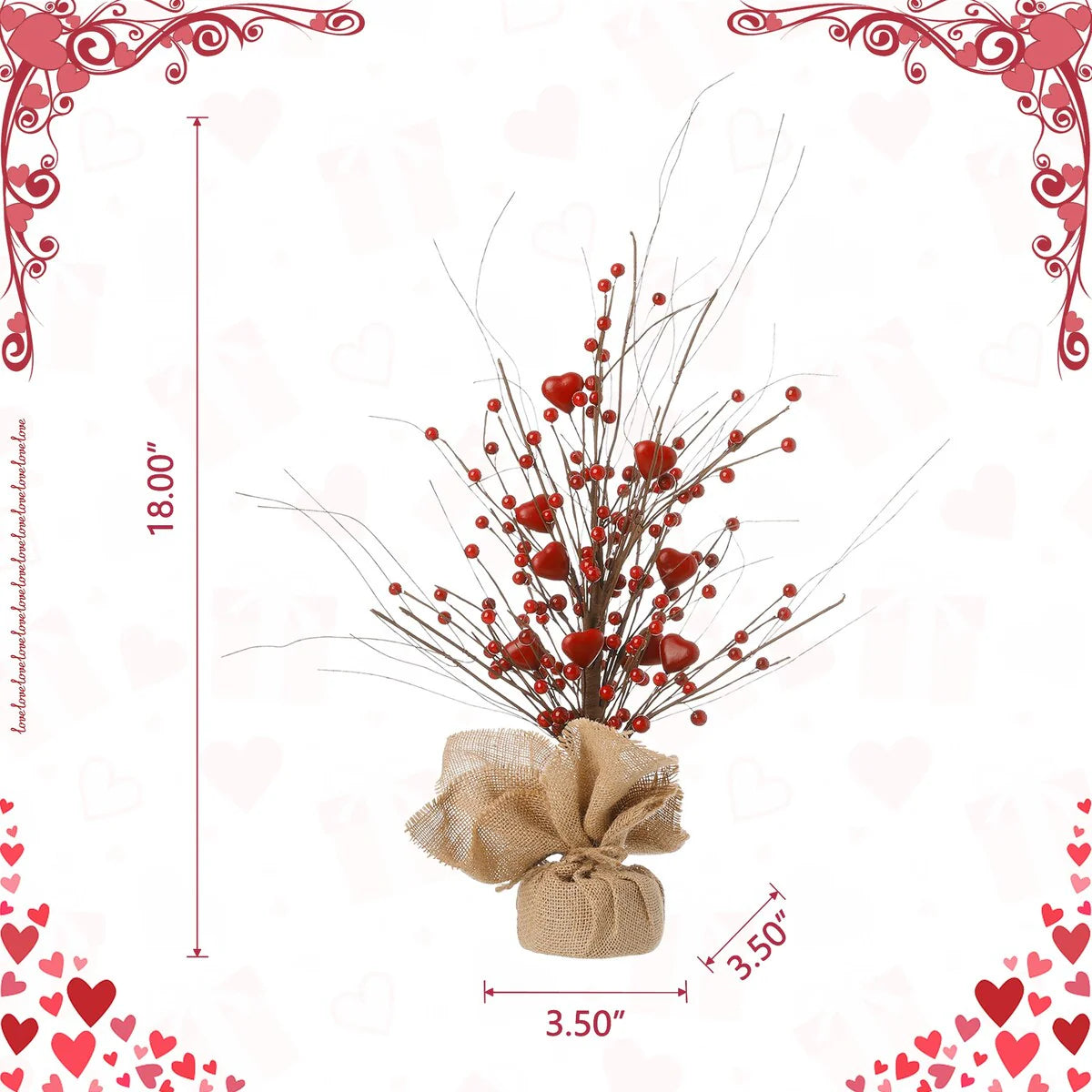 Glitzhome Heart Berry & Fleur-de-Lis Tree Valentine's & Mardi Gras Tree