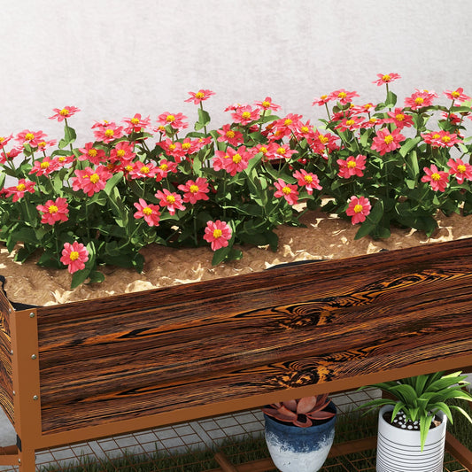 Outsunny Raised Garden Bed with Galvanized Steel Frame, Storage Shelf and Bed Liner, Elevated Planter Box