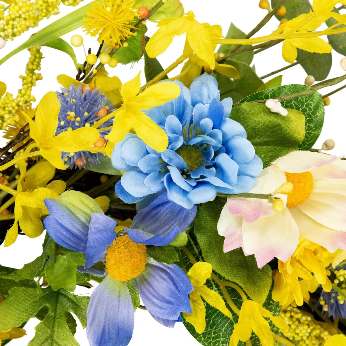 Daisy and Cosmos Floral Spring Wreath - 24" - Yellow and Blue