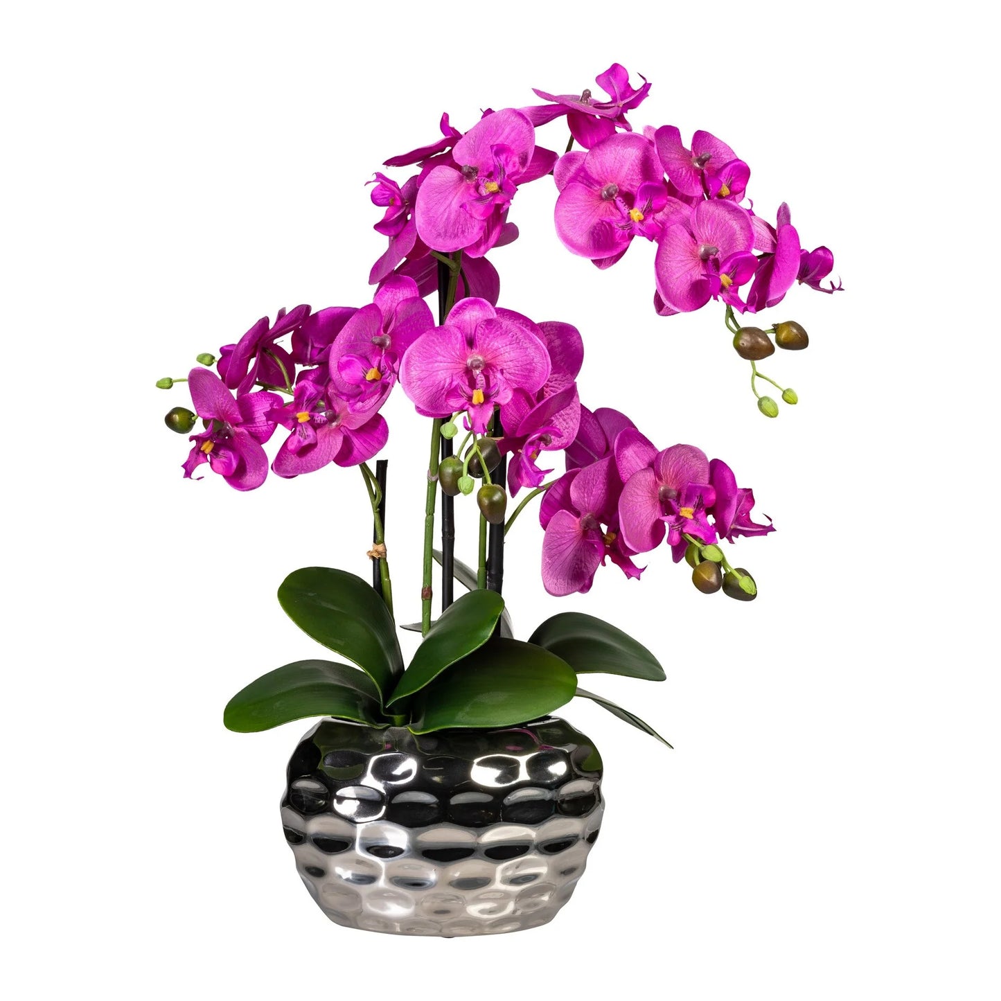 Artificial Orchid Phalaenopsis Plant Including Metallic Vase, 24"