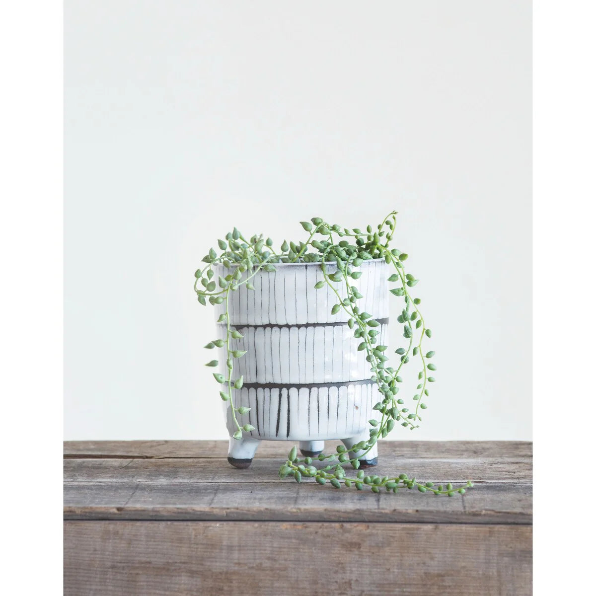 White & Black Terracotta Footed Planter