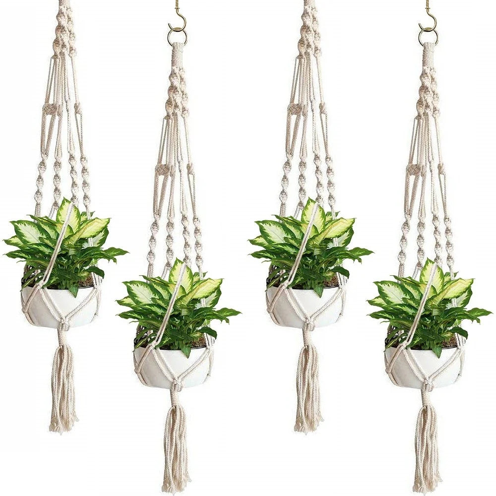 Macrame Plant Hanger (4, 6, 8 Pack) Indoor Outdoor Hanging Plant Pots Cotton Rope, Elegant for Home, Patio, Garden