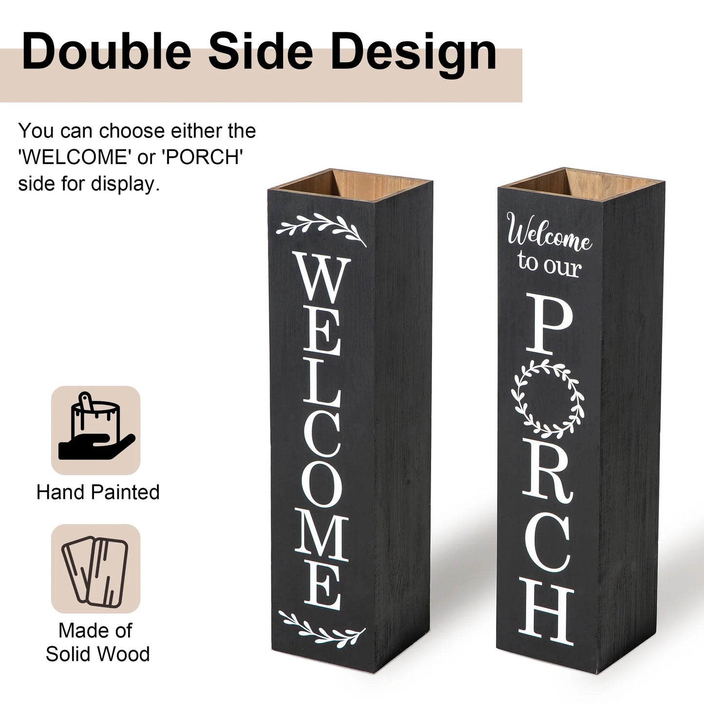 Glitzhome 30"H Rustic Welcome & Home or Welcome & Porch Double Sided Wooden Planter Sign Front Door Decor(2025 Quality-upgraded)