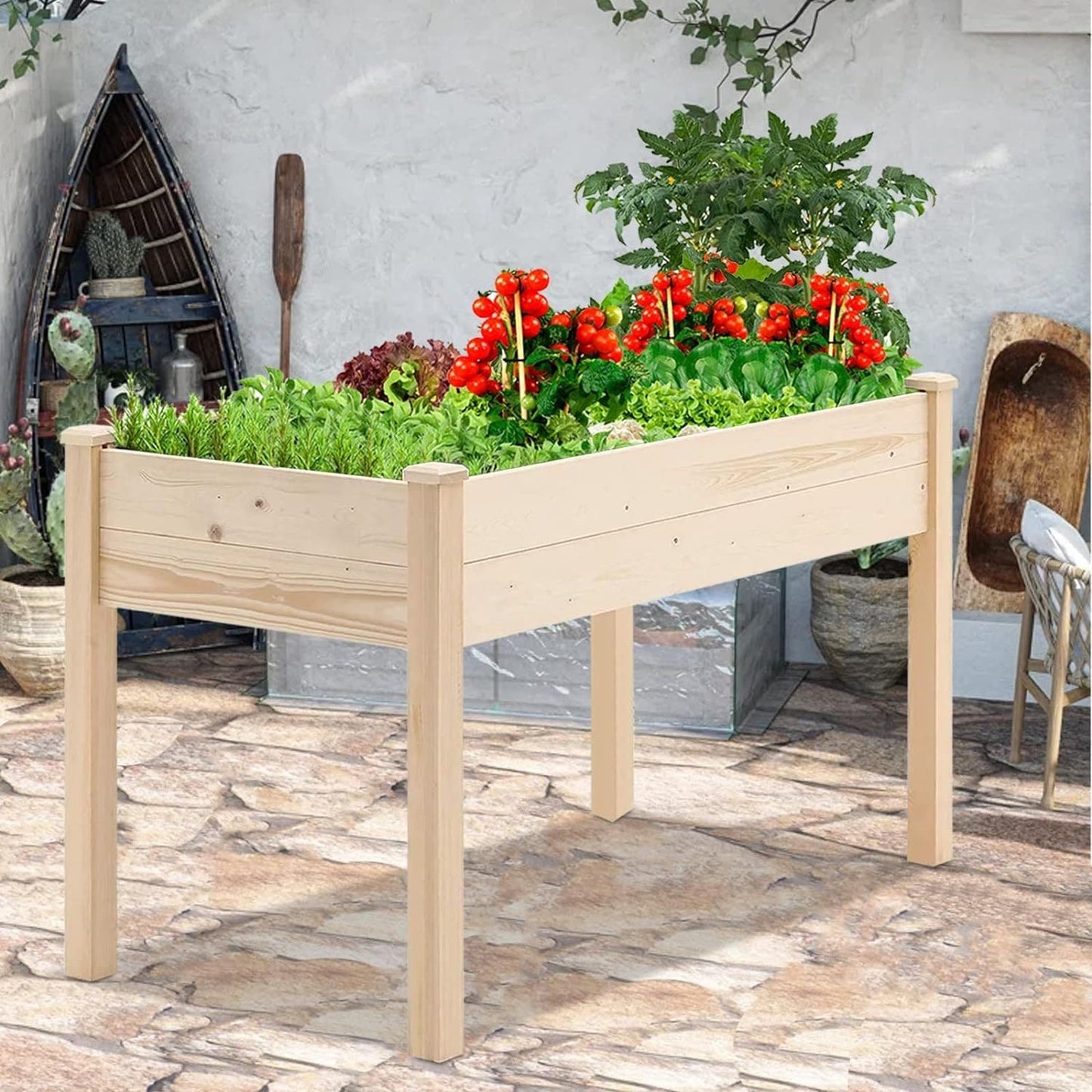 SUNCROWN Outdoor 4 FT Wooden Raised Garden Bed Elevated Planter Box