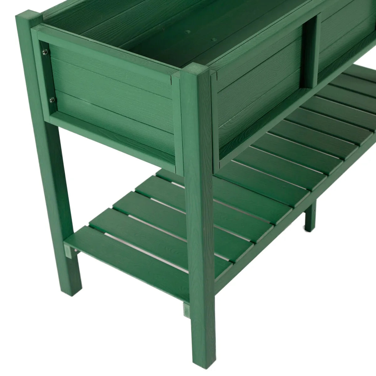 LUE BONA Patio Plastic Raised Elevated Garden Bed HDPS Planter Box Stand with Storage Shelf and Legs