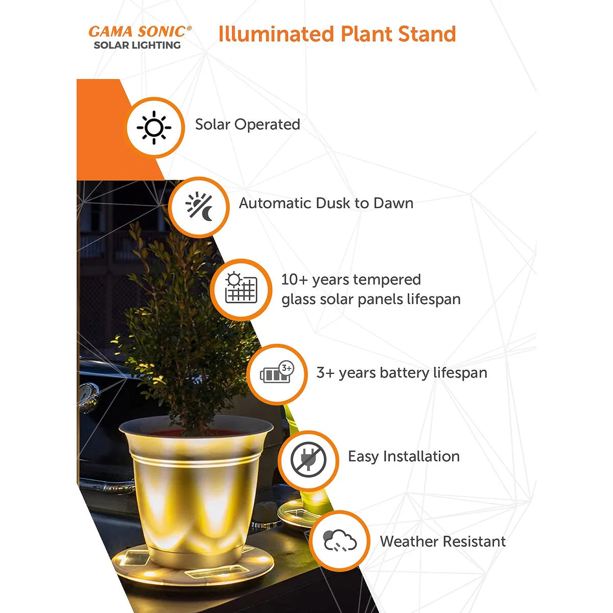 Gama Sonic Flower Decorative Planter Solar Uplight for Pot Base Stand