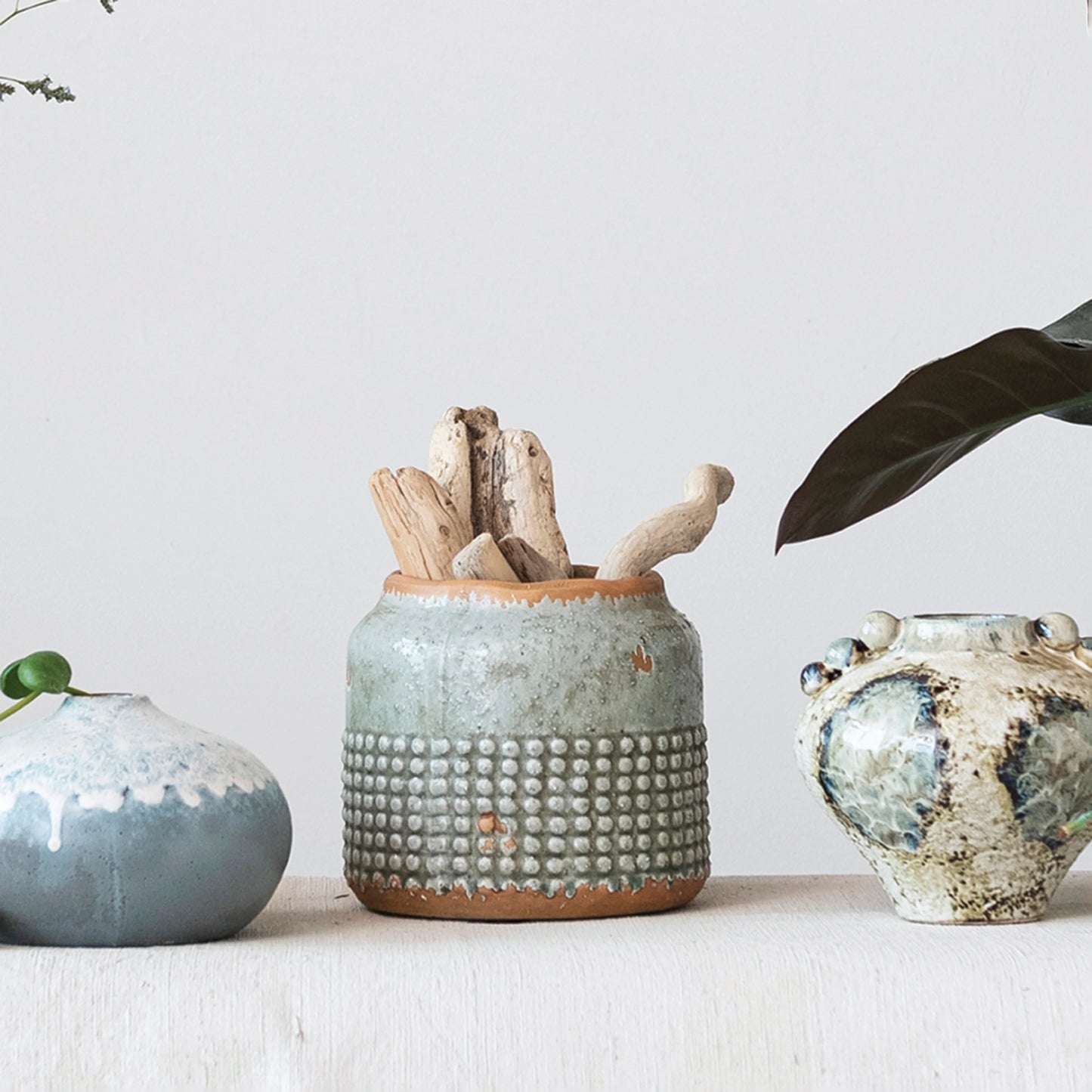 Round Terra-cotta Hobnail Planter Vase with Heavily Distressed Finish