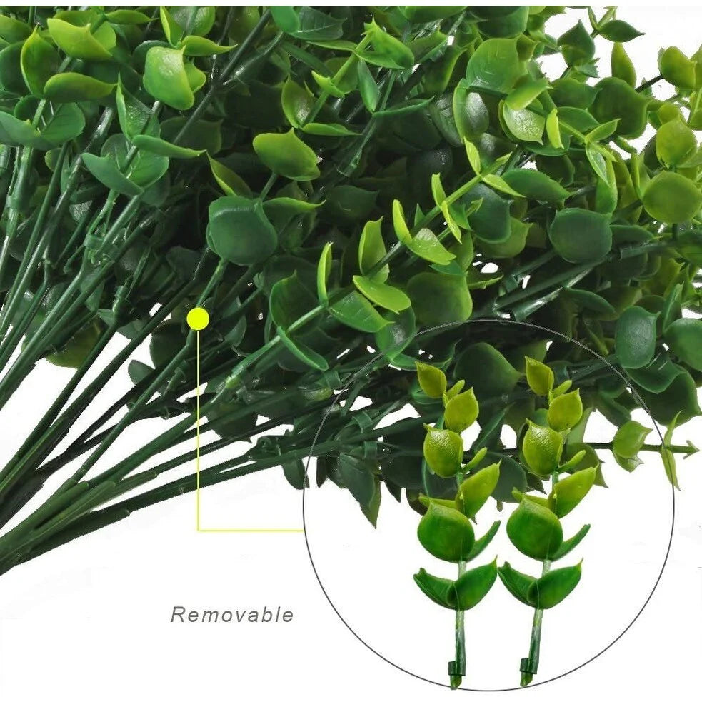 Enova Home 4 Pack Artificial Fake Green Plant Eucalyptus Plastic Leaves Grasses Bush for Home Table Office Outdoor Decoration