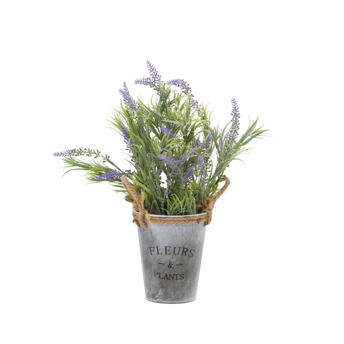 Faux Foliage English Lavender Artificial Plant with Realistic Leaves and Gray Metal Pot - Green - Roche River Decor