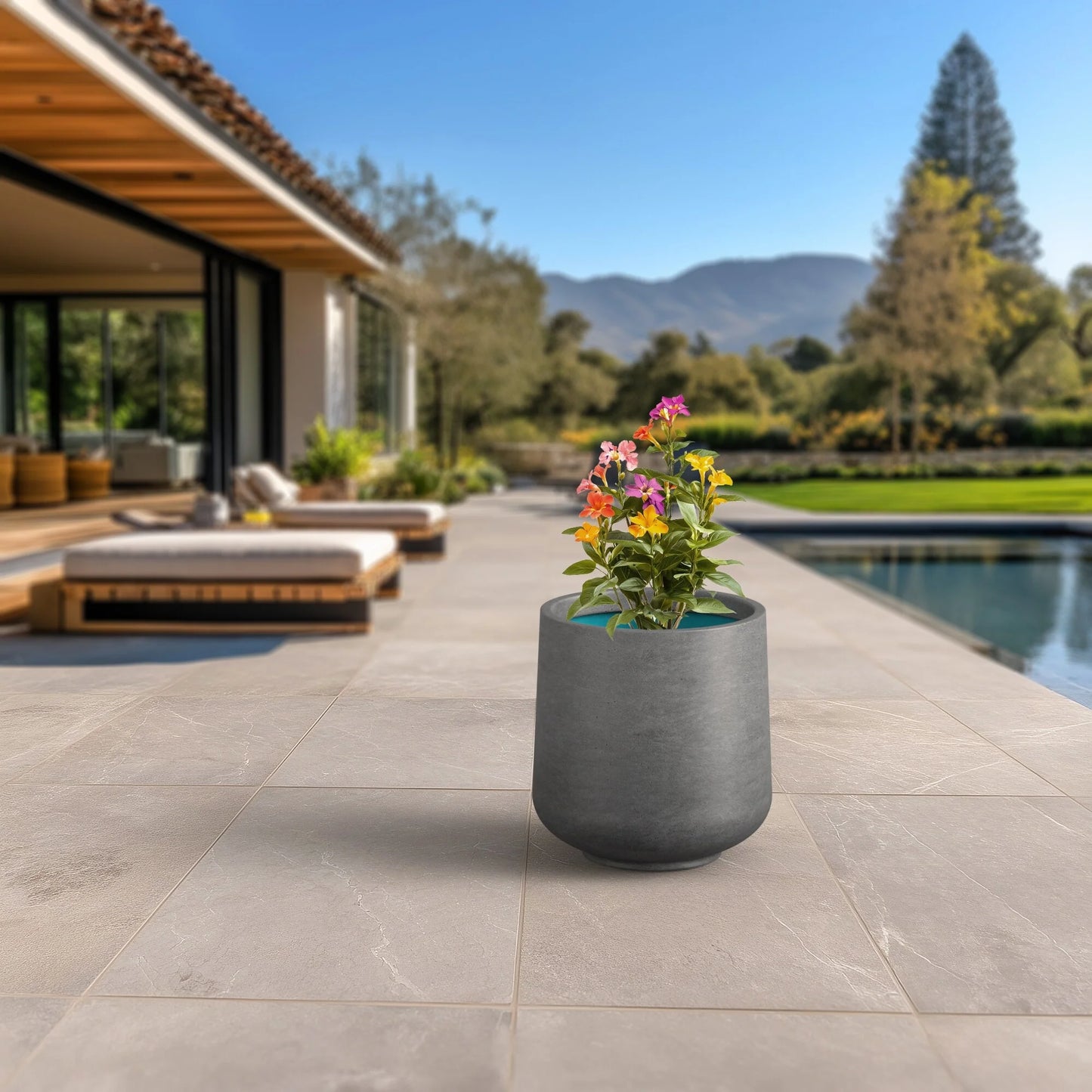 Tall Concrete Round Plant Pots / Large Indoor and Outdoor flower Planters