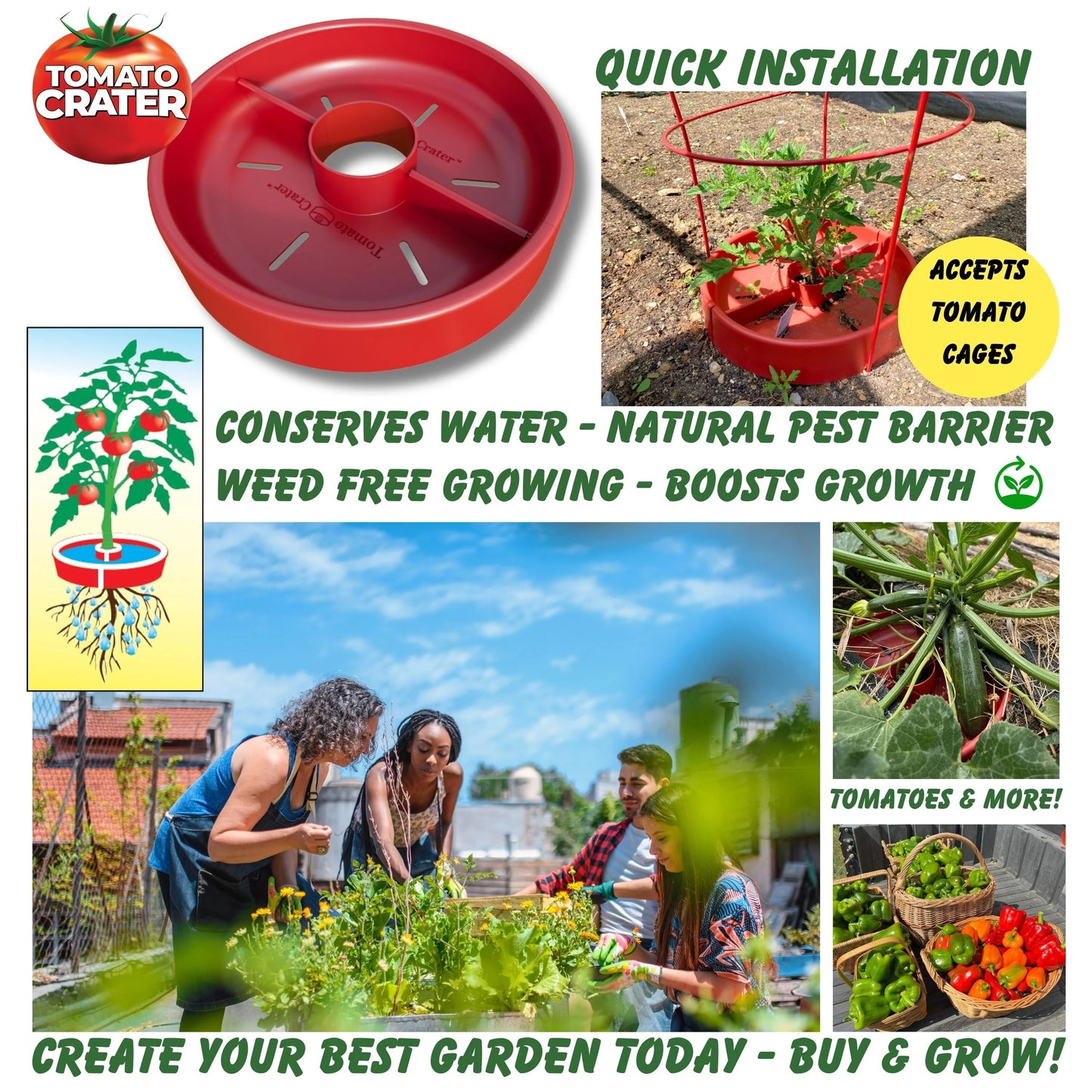 Tomato Crater Gardening Tool for Healthier Tomatoes, 12” Red
