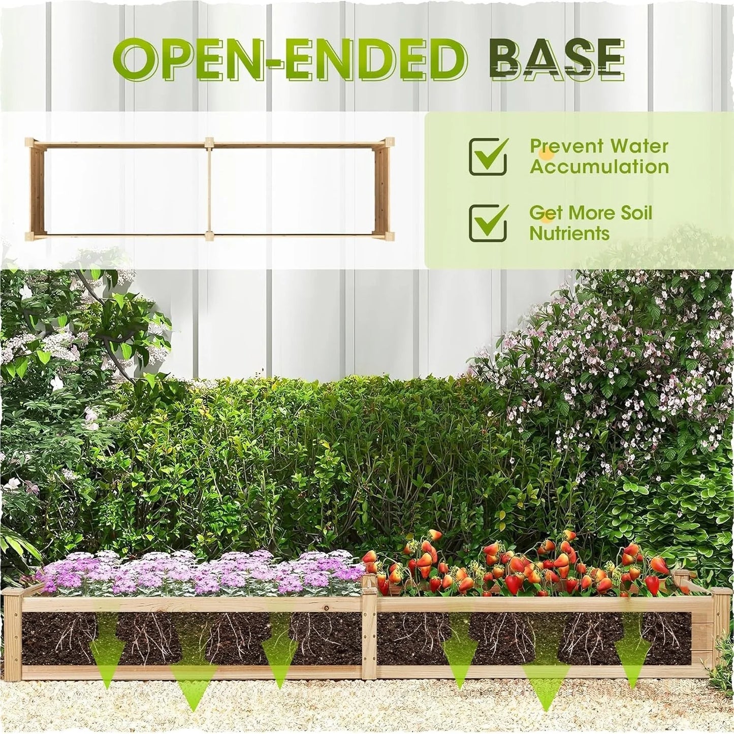 SUNCROWN 8 FT Wooden Raised Garden Bed Outdoor Elevated Flower Planter Box