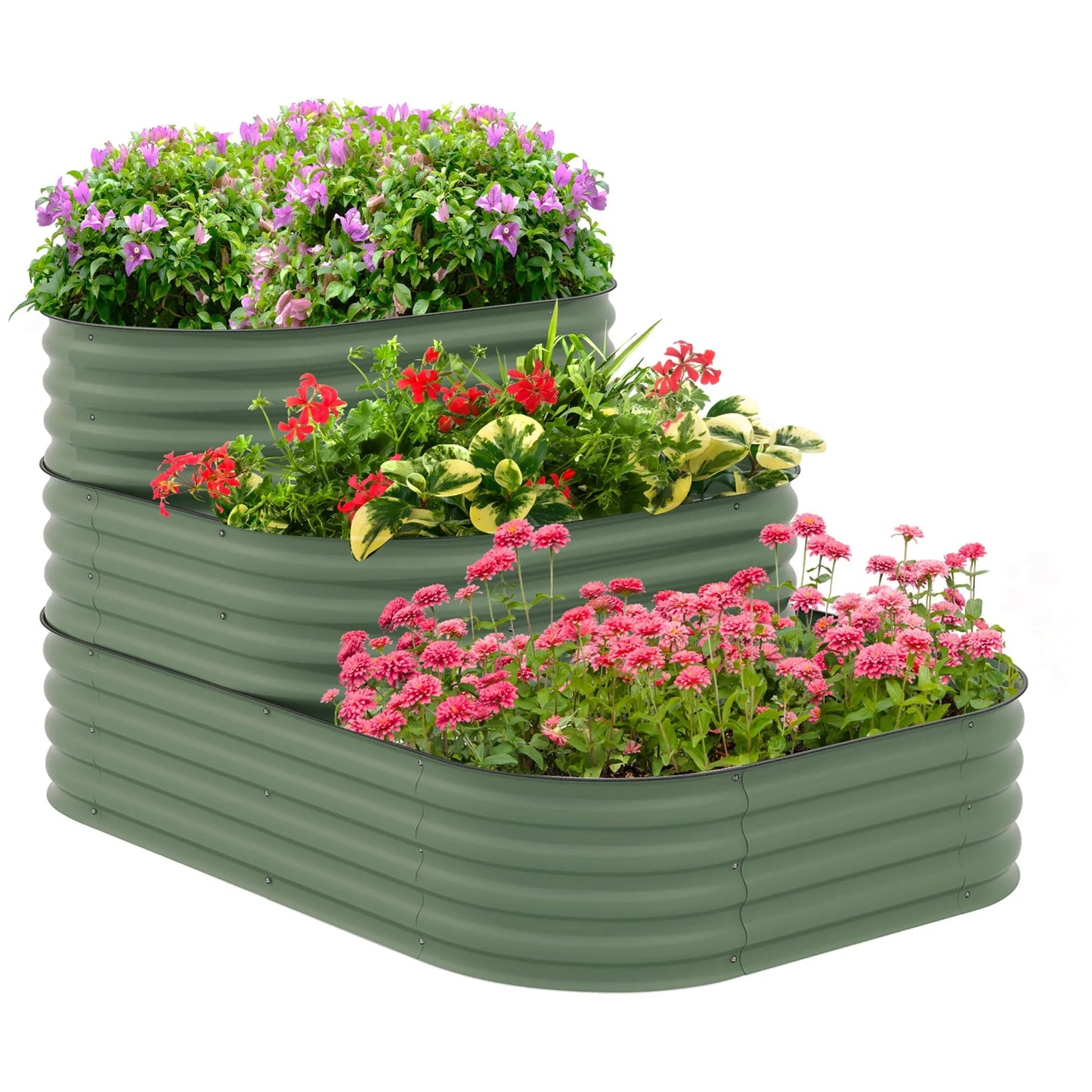 Outsunny 3-Tier Galvanized Steel Raised Garden Bed Kit, 62.25" x 43" x 32.25", 3 Combining Planter Boxes