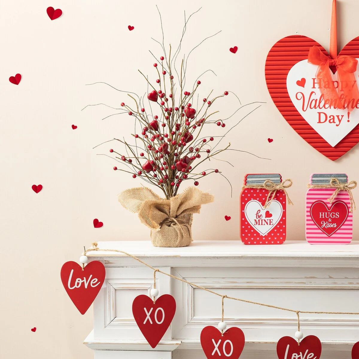 Glitzhome Heart Berry & Fleur-de-Lis Tree Valentine's & Mardi Gras Tree