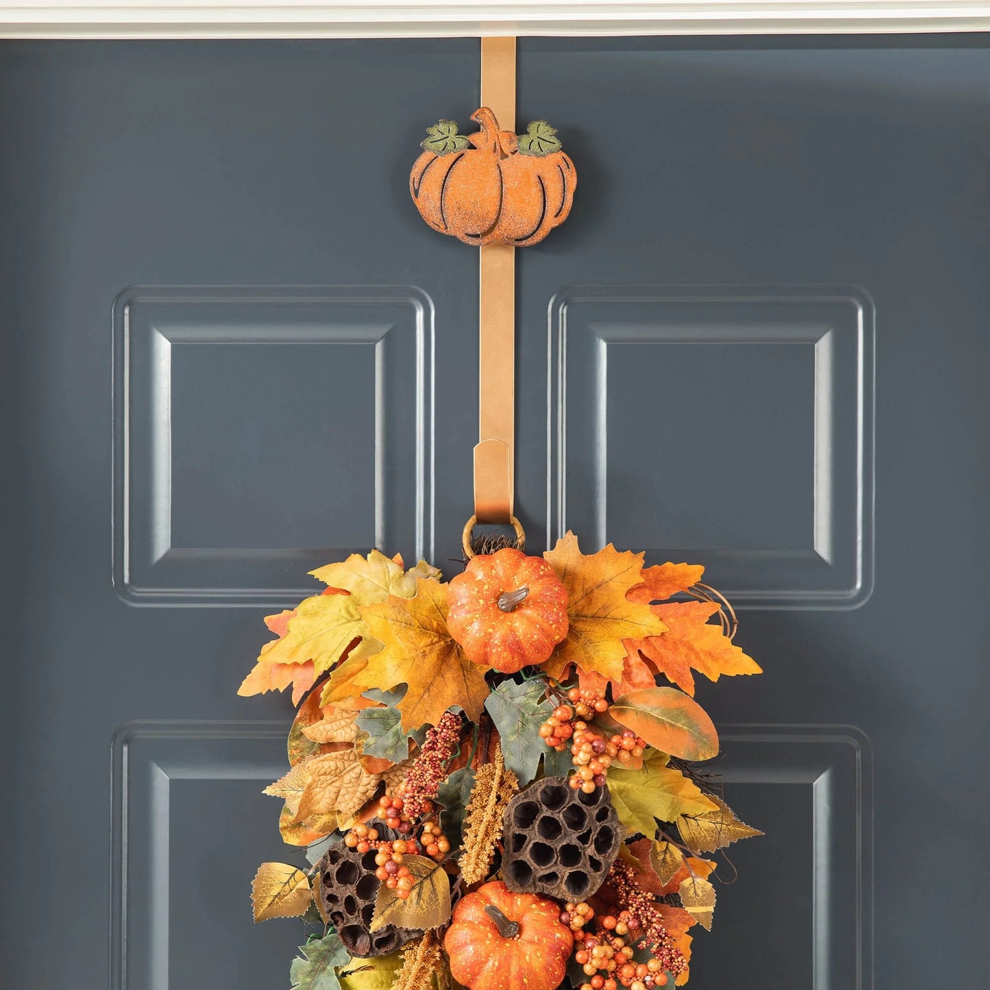 Glitzhome 26"H Fall Sunflower Pumpkin Lotus Leaf Teardrop Swag for Thanksgiving