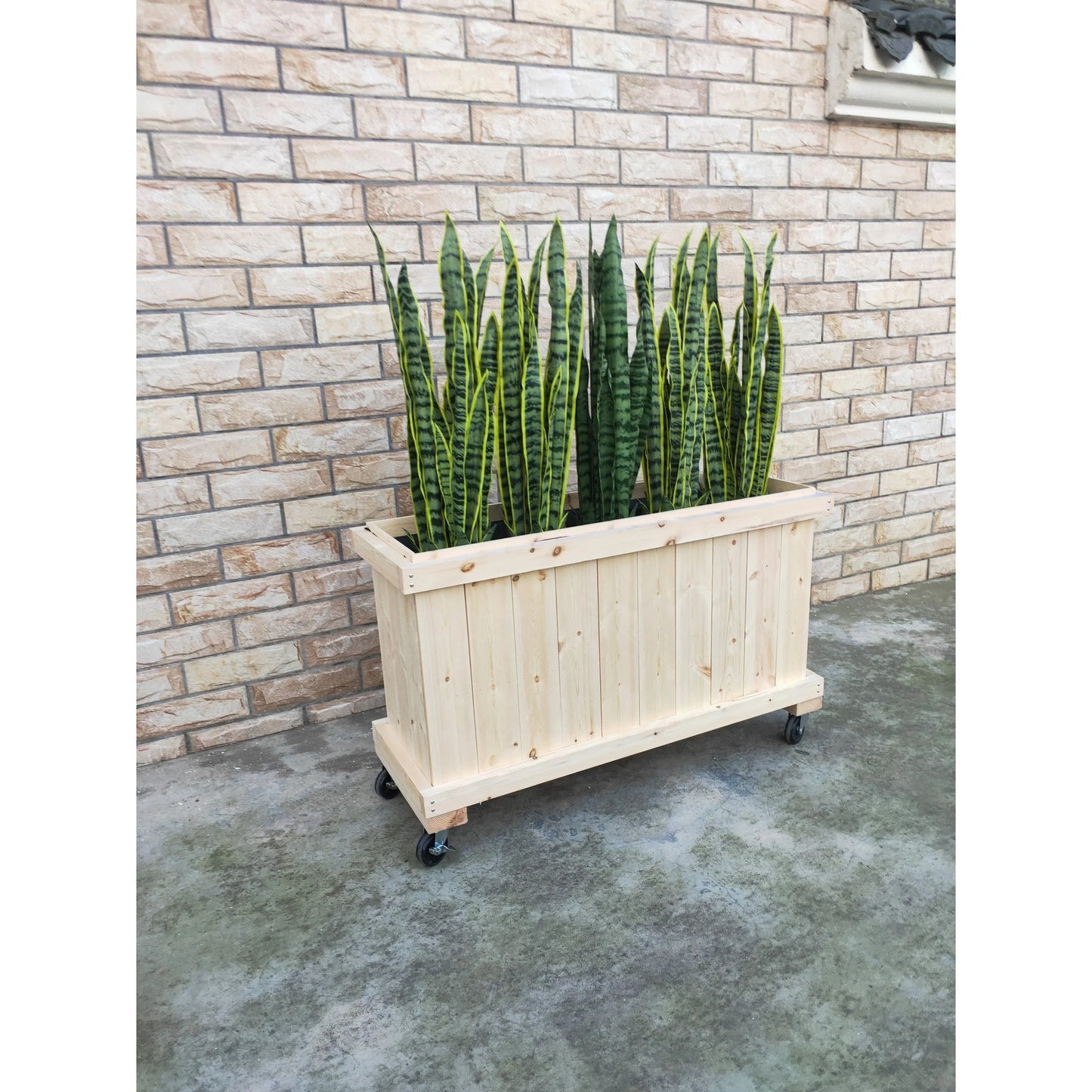45inx25inx14in Solid Wood Rolling Planter Barrier