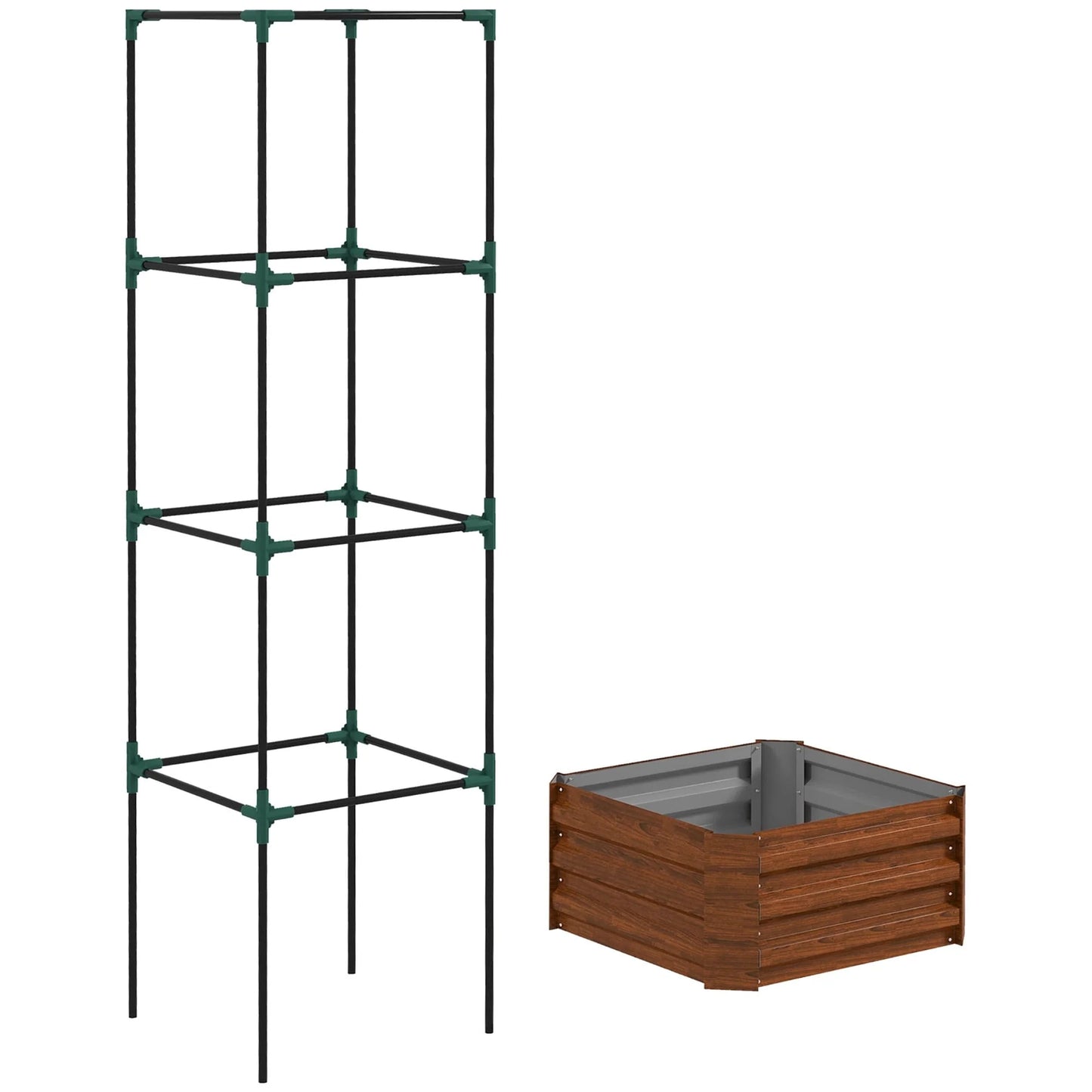 Outsunny Galvanized Raised Garden Bed, 24" x 24" x 11.75" Outdoor Planter Box with Trellis Tomato Cage and Open Bottom