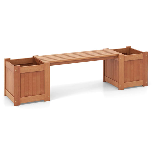 Gymax Wood Outdoor Planter Boxes w/ Detachable Bench 2 Elevated Mini