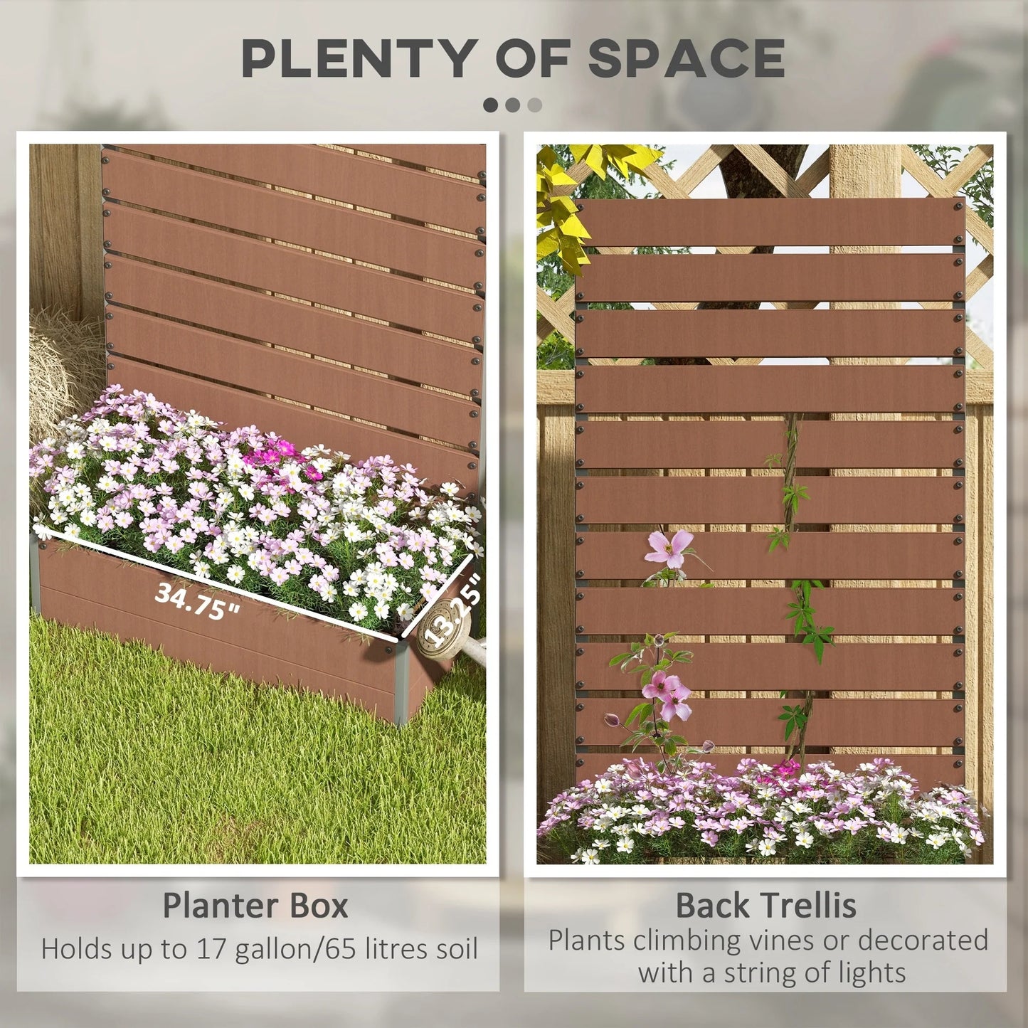 Outsunny Raised Garden Bed with Trellis for Climbing Plants, Planter Box with Self Draining Gap, Freestanding Trellis Planter