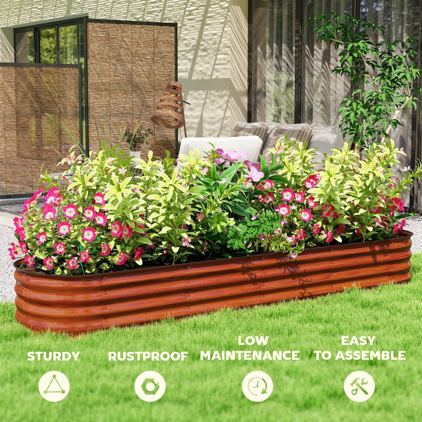 Outsunny 7.9' x 2' x 1' Galvanized Raised Garden Bed Kit, Outdoor Metal Elevated Planter Box with Safety Edging