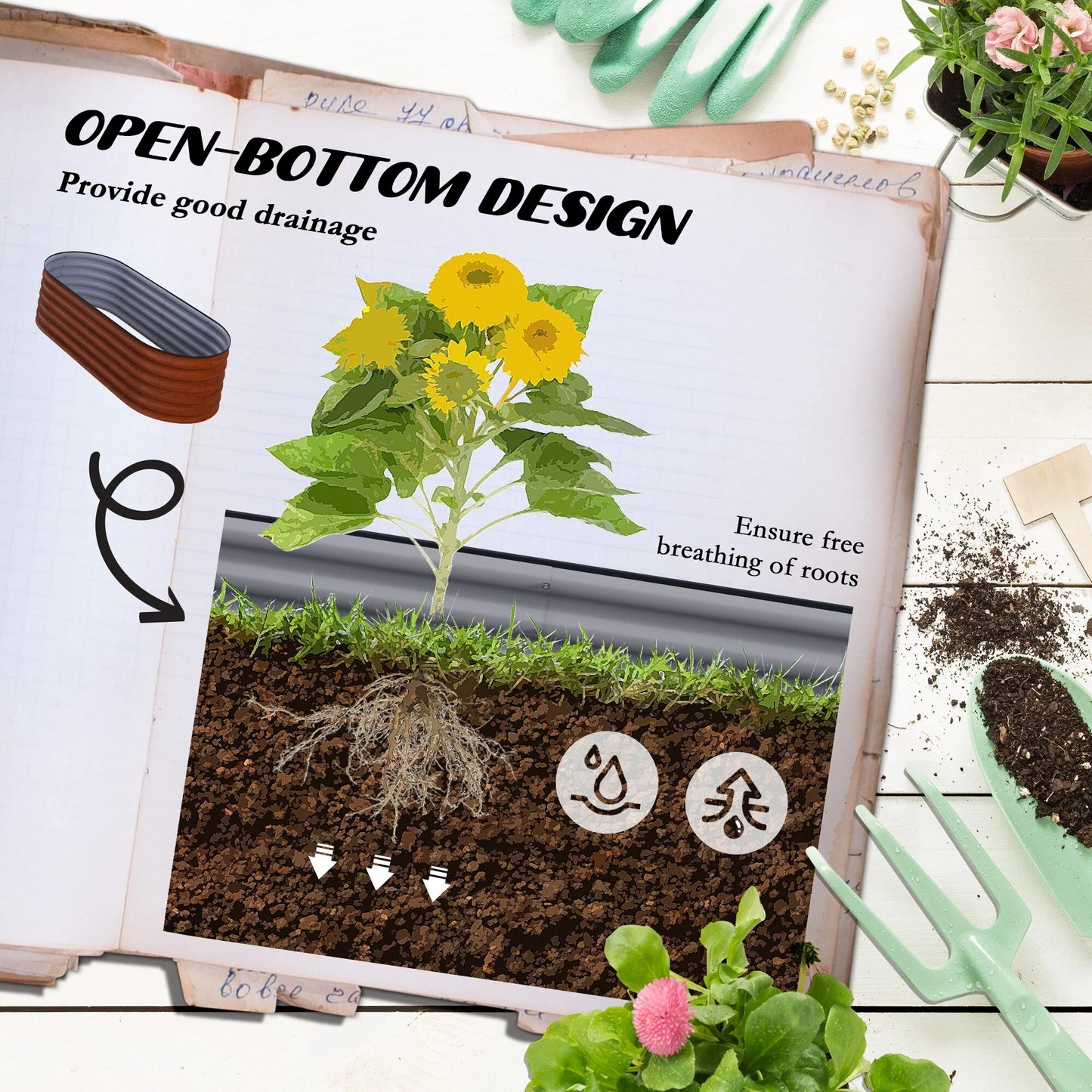 Outsunny 4.9' x 2' x 1.4' Galvanized Raised Garden Bed Kit, Outdoor Metal Elevated Planter Box