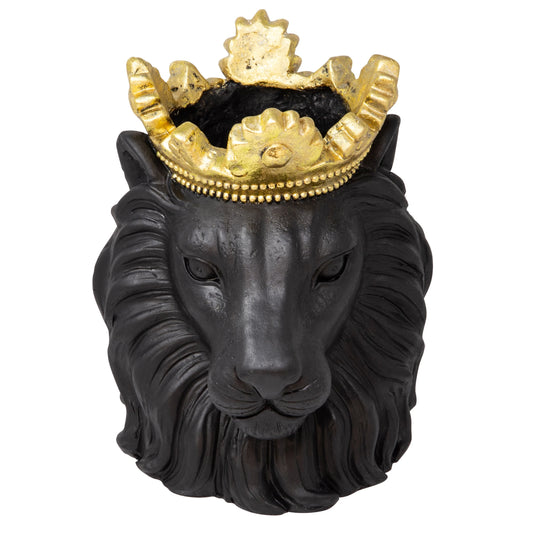 Sagebrook Home Black Resin 9" Lion with Crown Planter - 9.0" x 7.0" x 9.0"