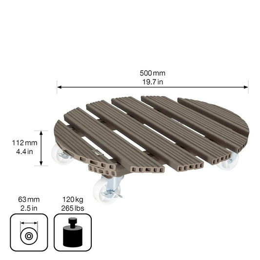 WAGNER design yourself 20" X-Large Round WPC Plant Caddy, Indoor/Outdoor, with Brakes