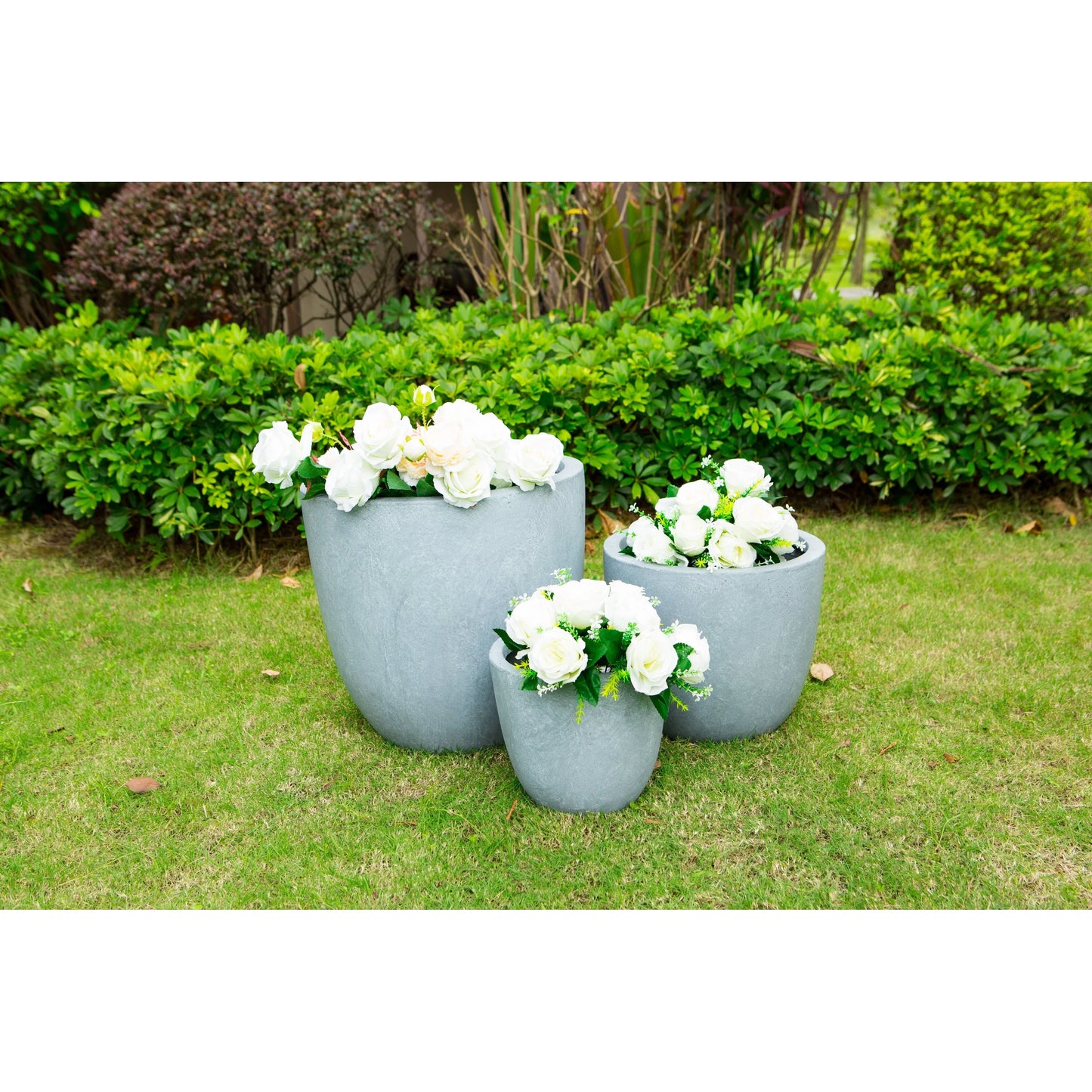 Kante Large Concrete Round Planters (Set of 3), Outdoor/Indoor, Modern, Lightweight, Weather Resistant (Slate Gray)