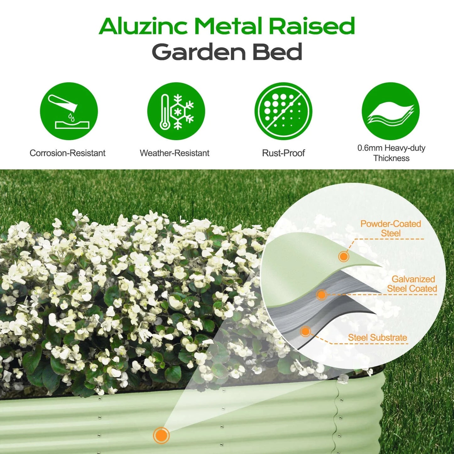 Aoodor 9-in-1 Modular Aluzinc Metal Raised Garden Bed - Outdoor Garden Planter Box for Vegetable, Flower, Herb - N/A