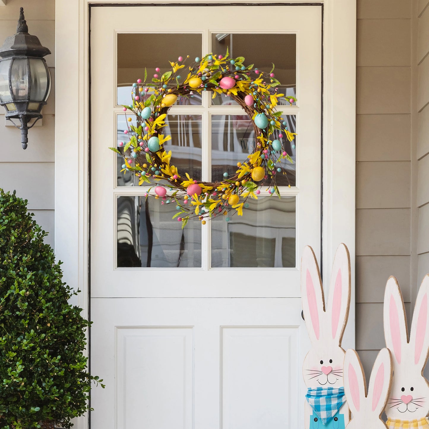 Glitzhome 22"D Artificial Easter Spring Eggs Berries Wreath for Front Door Wall Decor