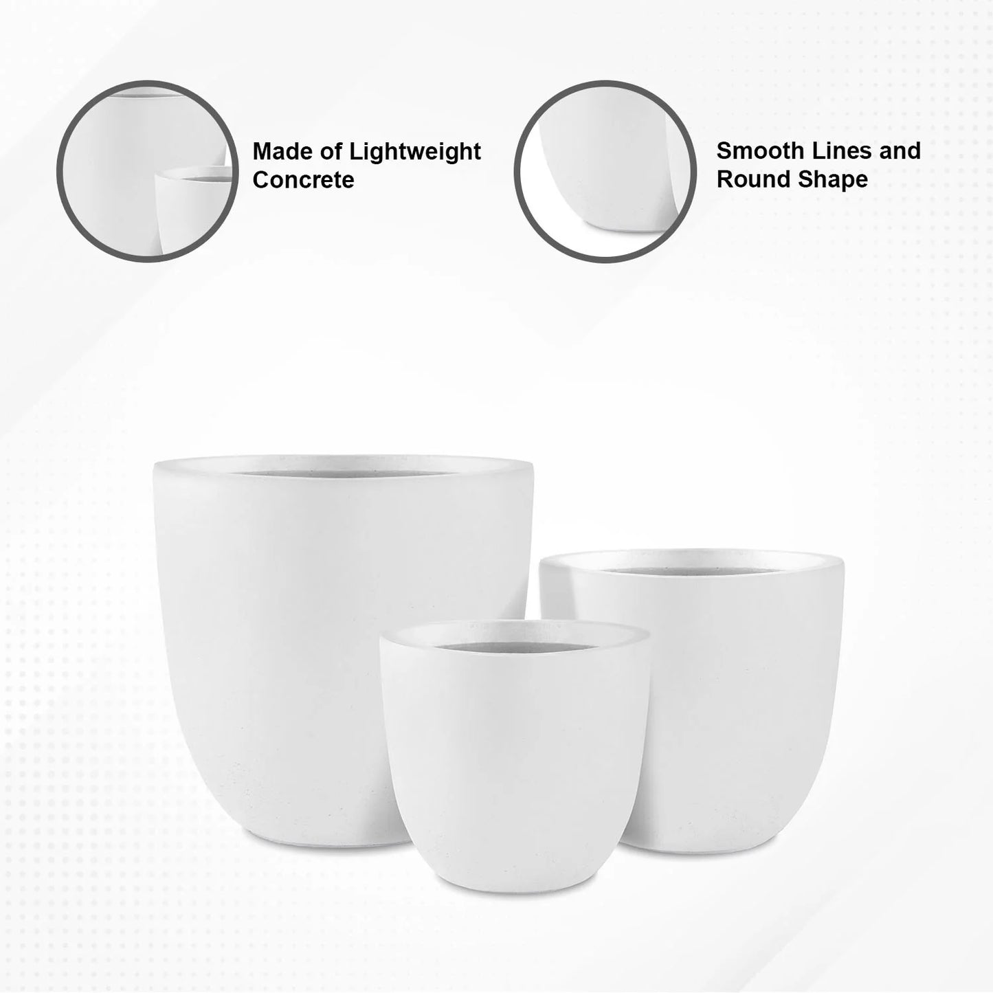 Kante Large Concrete Round Planters (Set of 3), Outdoor/Indoor, Modern, Lightweight, Weather Resistant (Slate Gray)