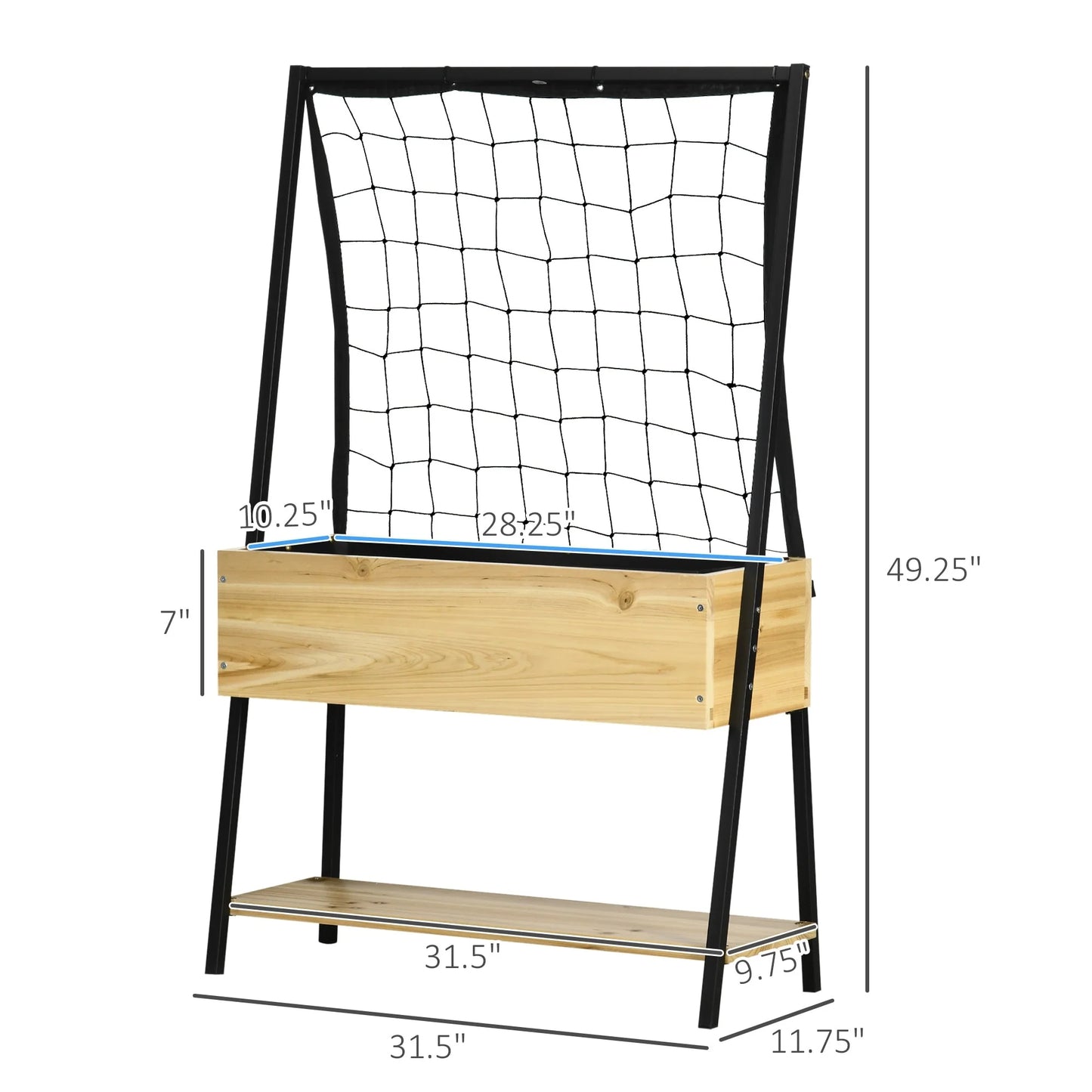 Outsunny Raised Garden Bed with Climbing Grid Trellis & Storage Shelf, Elevated Planter Box for Vegetable Vines