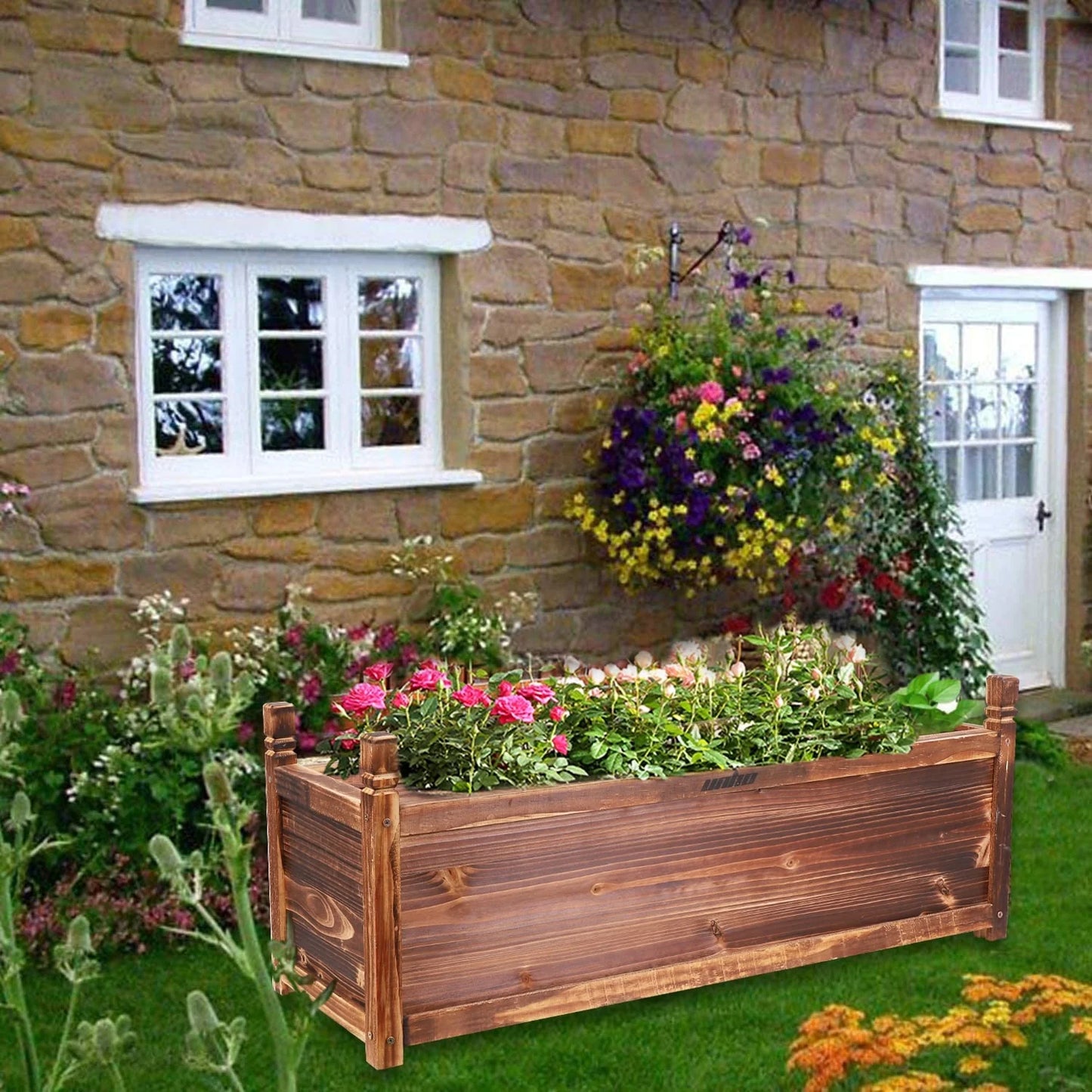 Raised Planter Trough Wood Garden Vegetables Raised Box Outdoor