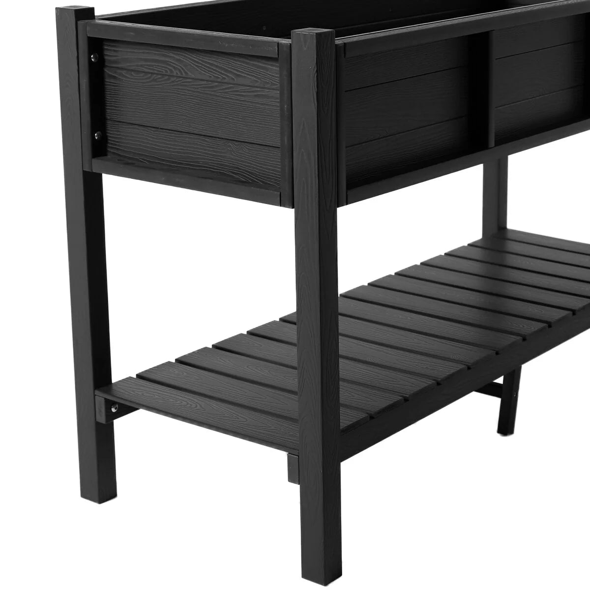 LUE BONA Patio Plastic Raised Elevated Garden Bed HDPS Planter Box Stand with Storage Shelf and Legs