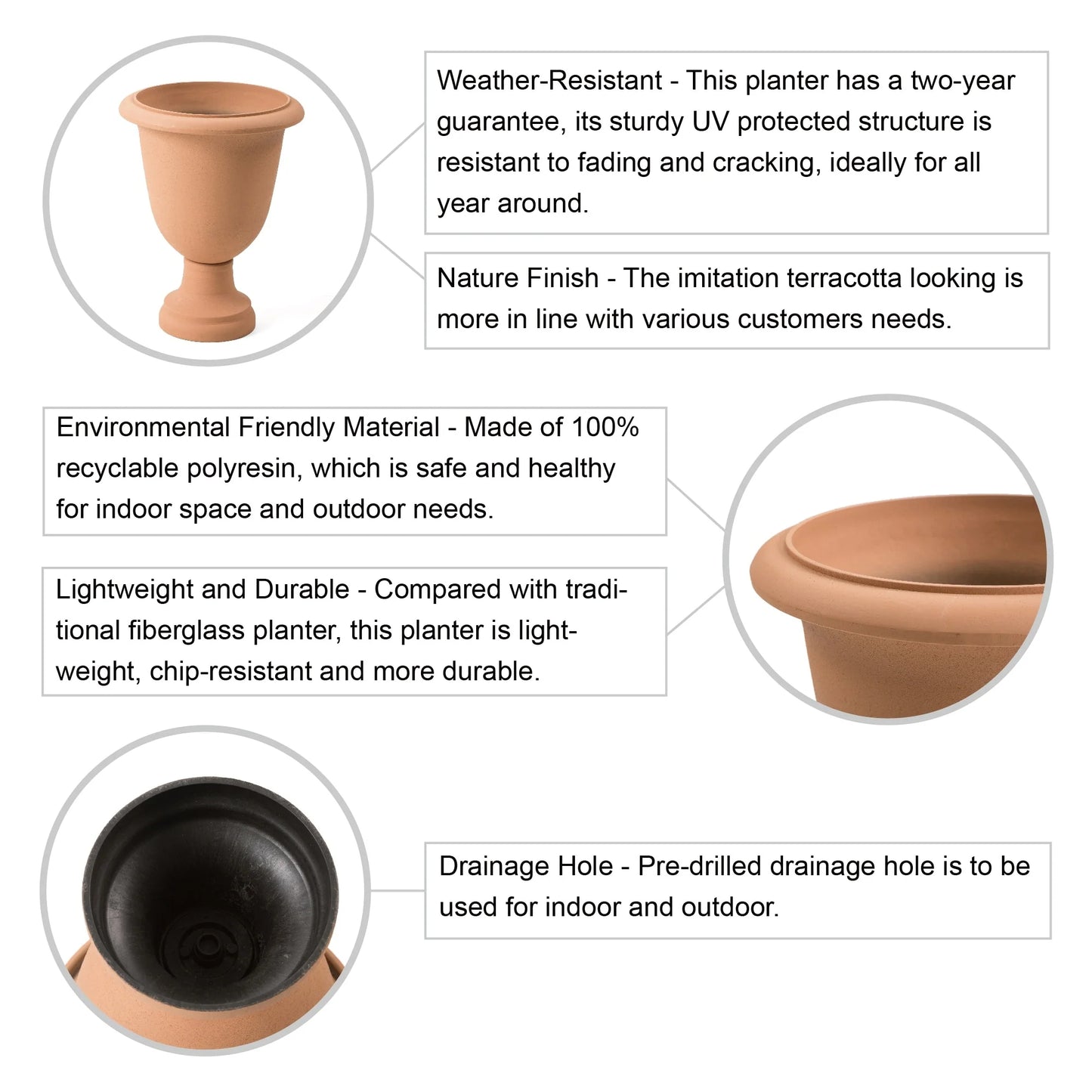 Glitzhome Modern Oversized Eco-Friendly PE Faux Terrazzo Urn Planter Porch Flowerpot (Set of 2/Set of 3)