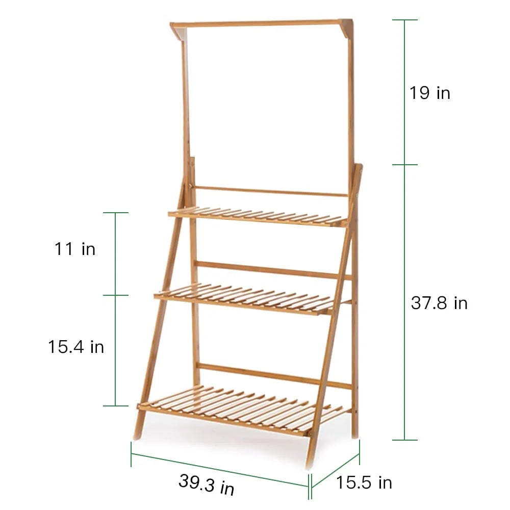 3 Tier Bamboo Hanging Plant Stand Ladder Flower Rack Hanging Baskets
