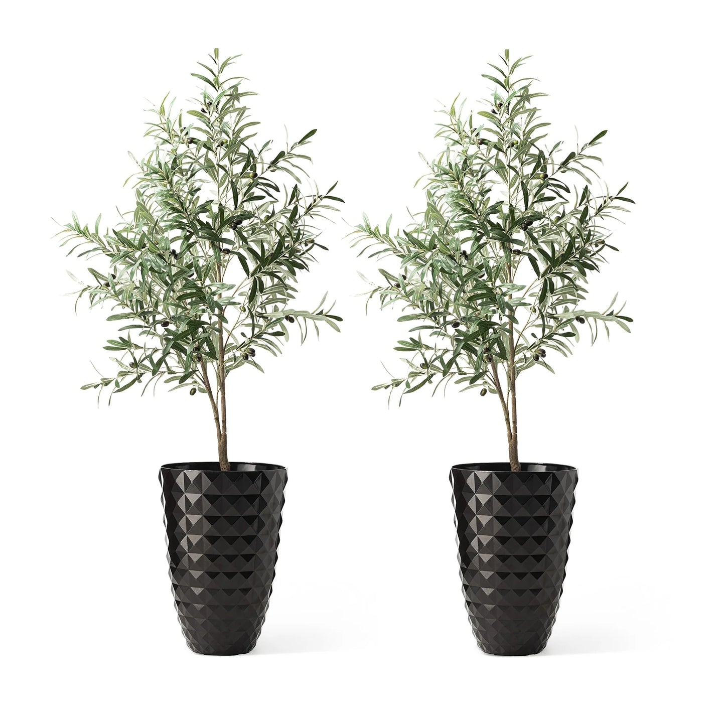 Glitzhome 19.75" H Eco-Friendly Oversized Faux Ceramic Diamond Textured Tall Planter Porch Flowerpot (Set of 2)