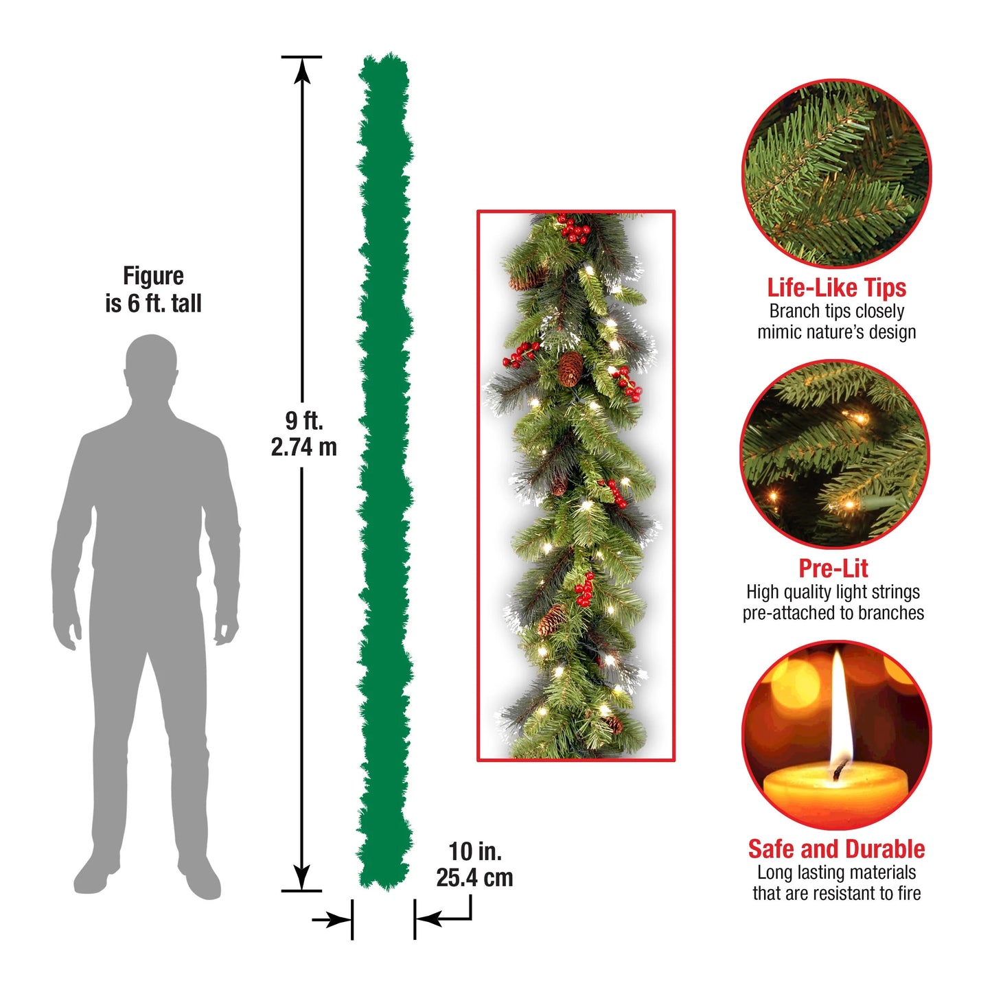National Tree Company 9 ft. Pre-lit Crestwood Spruce Garland with Cones - 9 ft