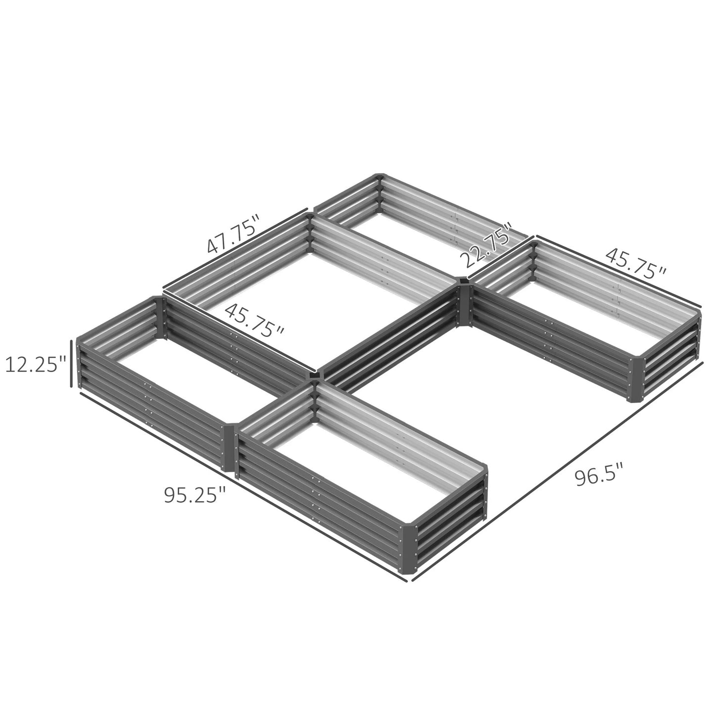 Outsunny 8 x 8' Raised Garden Bed Set, 5 Large Steel Flower Planters for Outdoor Plants, Easy Assembly