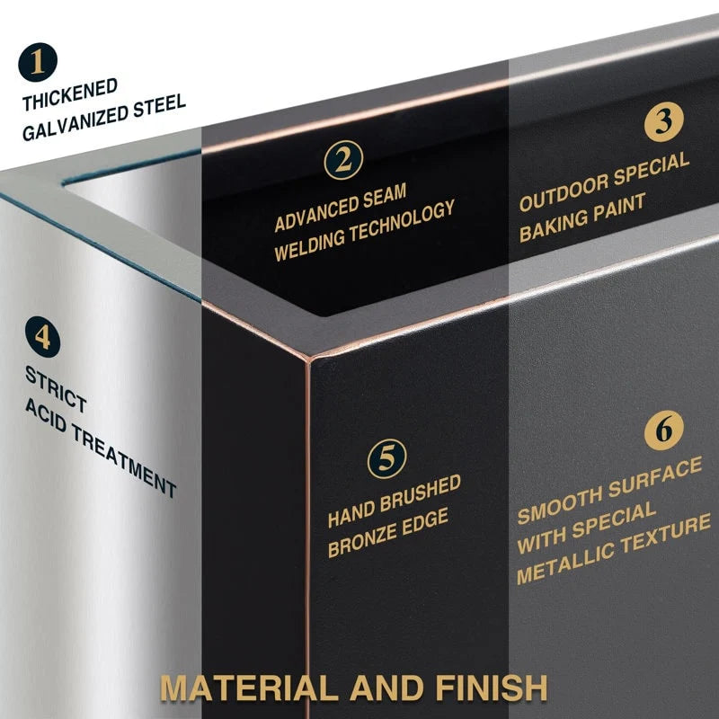 Metallic Heavy Planter for Outdoor Plants, 38Lx10Wx30H Inches Tall and Long Metal Divider Planter Box - 38"x30"x10"