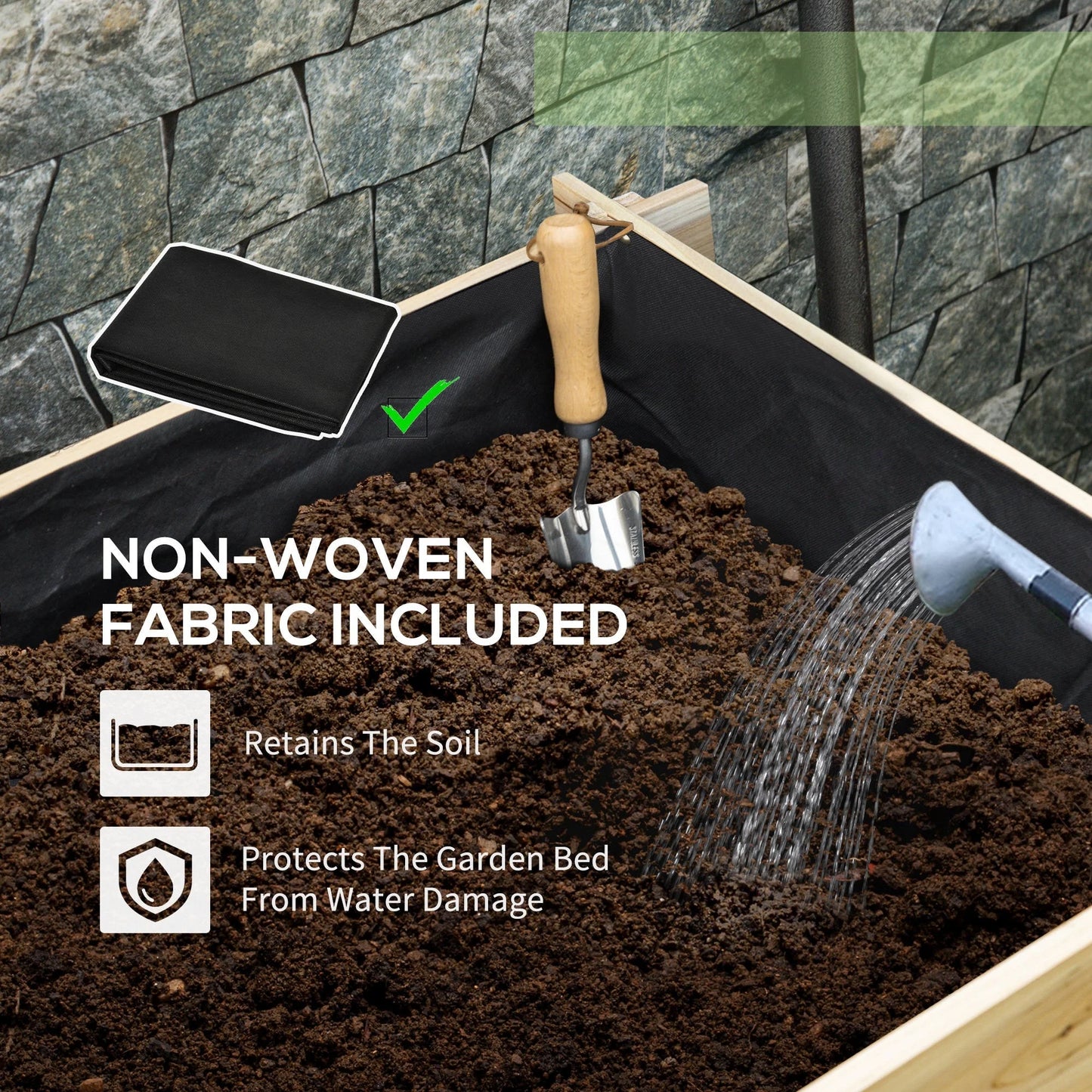 Outsunny 3-Tier Wood Raised Garden Bed with Non-woven Fabric inside, Elevated Planting Box, Outdoor Vegetable Flower Container